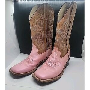 Old West Girls Boots-Pink Shimmer Square Toe size 4 Style BSY1820